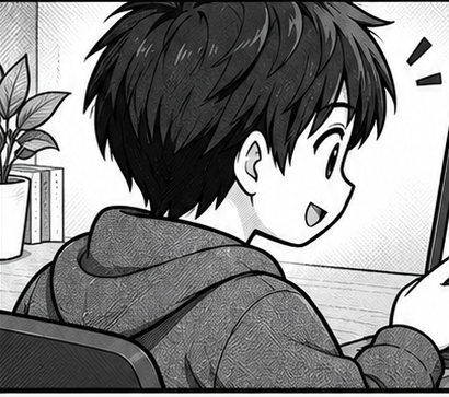 画面を指さしているキャラクター